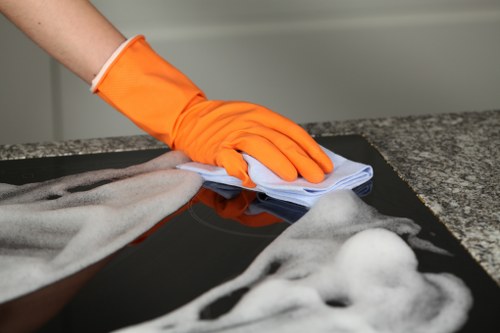 Local carpet cleaning team working in a Sutton business corridor
