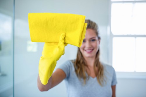 Office cleaning team working in a Sutton business reception area