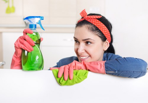 Professional cleaning service working in a modern Sutton office